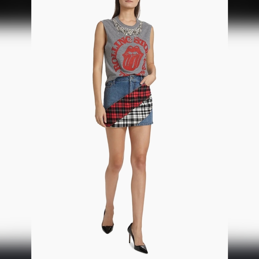 Alice + Olivia Lisanne Patchwork Denim Miniskirt, Size 31